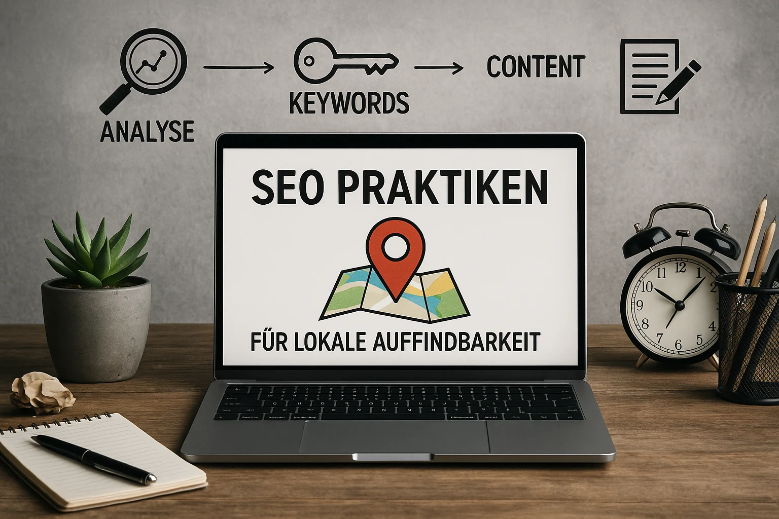 SEO Praktiken für lokale Auffindbarkeit auf einem Laptop
